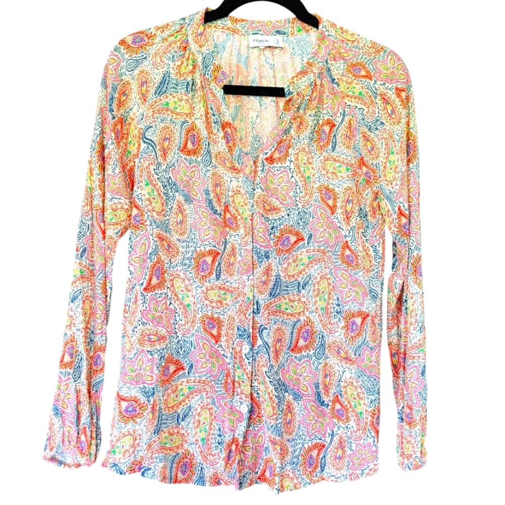 FRNCH Paris Paisley Blouse Boho Button Front Long Sleeve